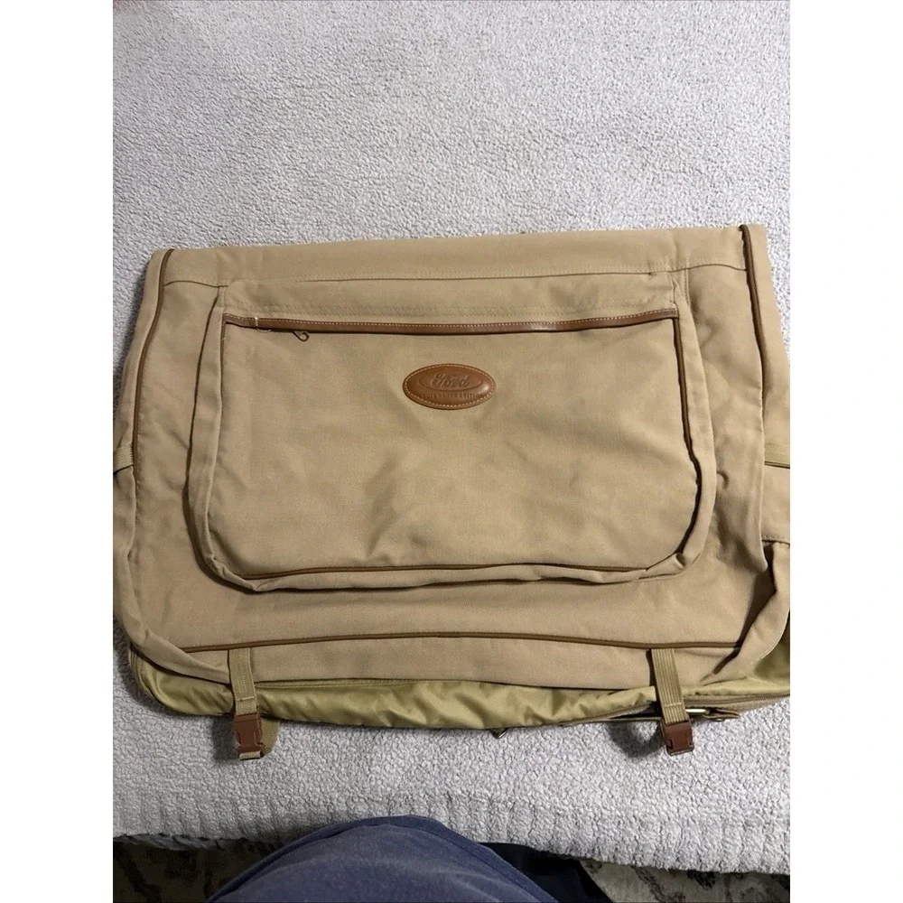 Eddie Bauer Edition Ford Khaki Canvas & Leather Garment Bag Luggage Travel Bag